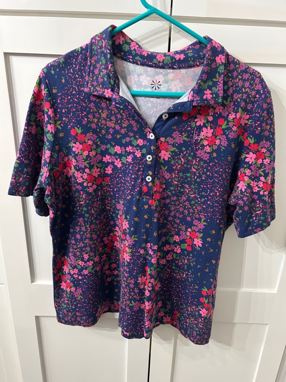 Isaac Mizrahi Navy Polo with Pink & Green Floral Print